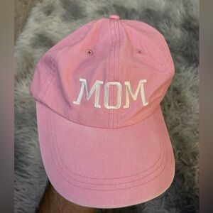 Pink 'MOM' Baseball Cap With adjustable strap for sizing.